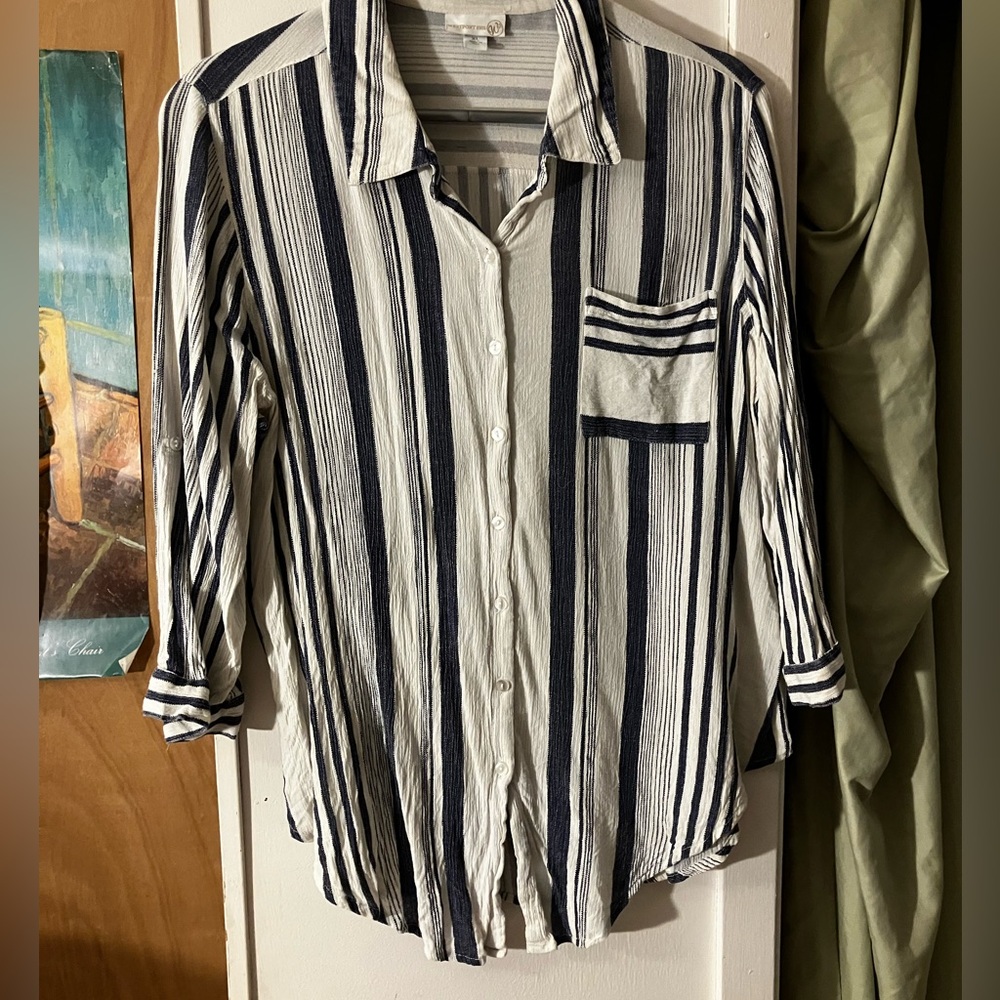 Navy Stripe Rayon Shirt - Picture 3 of 4